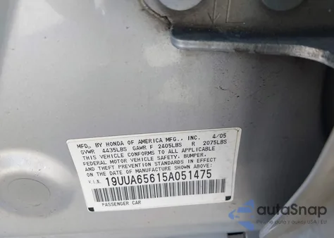 2005 Acura Tl from USA, damaged, VIN 19UUA65615A051475